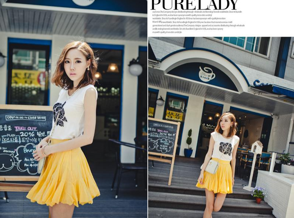 로맨틱 거즈 스커트 清新淡黃海藍層次飄逸短裙/裙